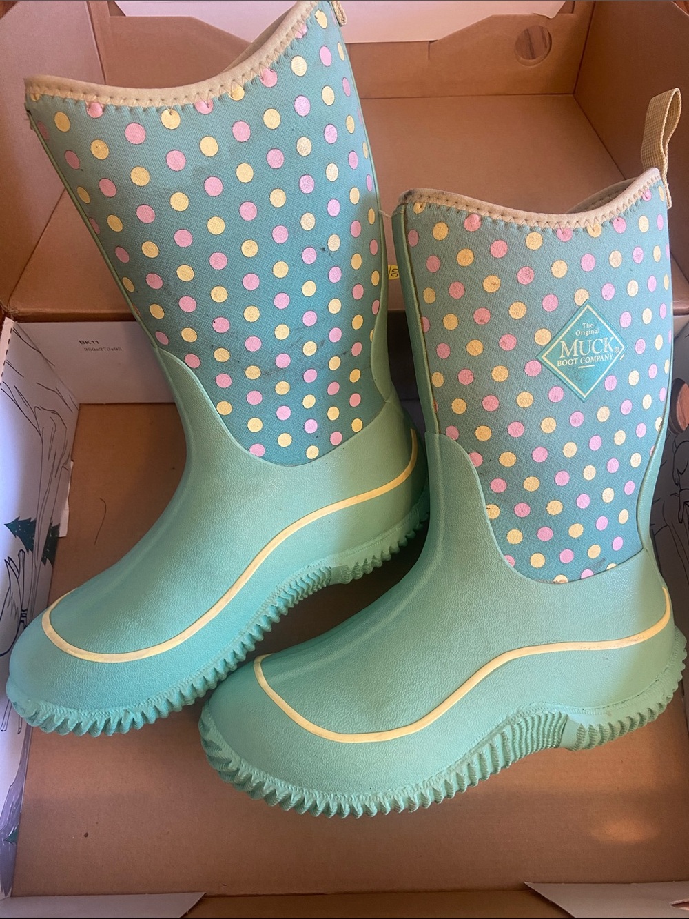 Kids' Muck Hale Teal Polka Dot Neoprene Waterproof Rain Mud Boot Size 3
